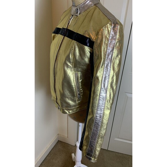 We The Free Free People Fast Lane Metallic Gold Vegan Leather Moto Jacket Small - Picture 5 of 16